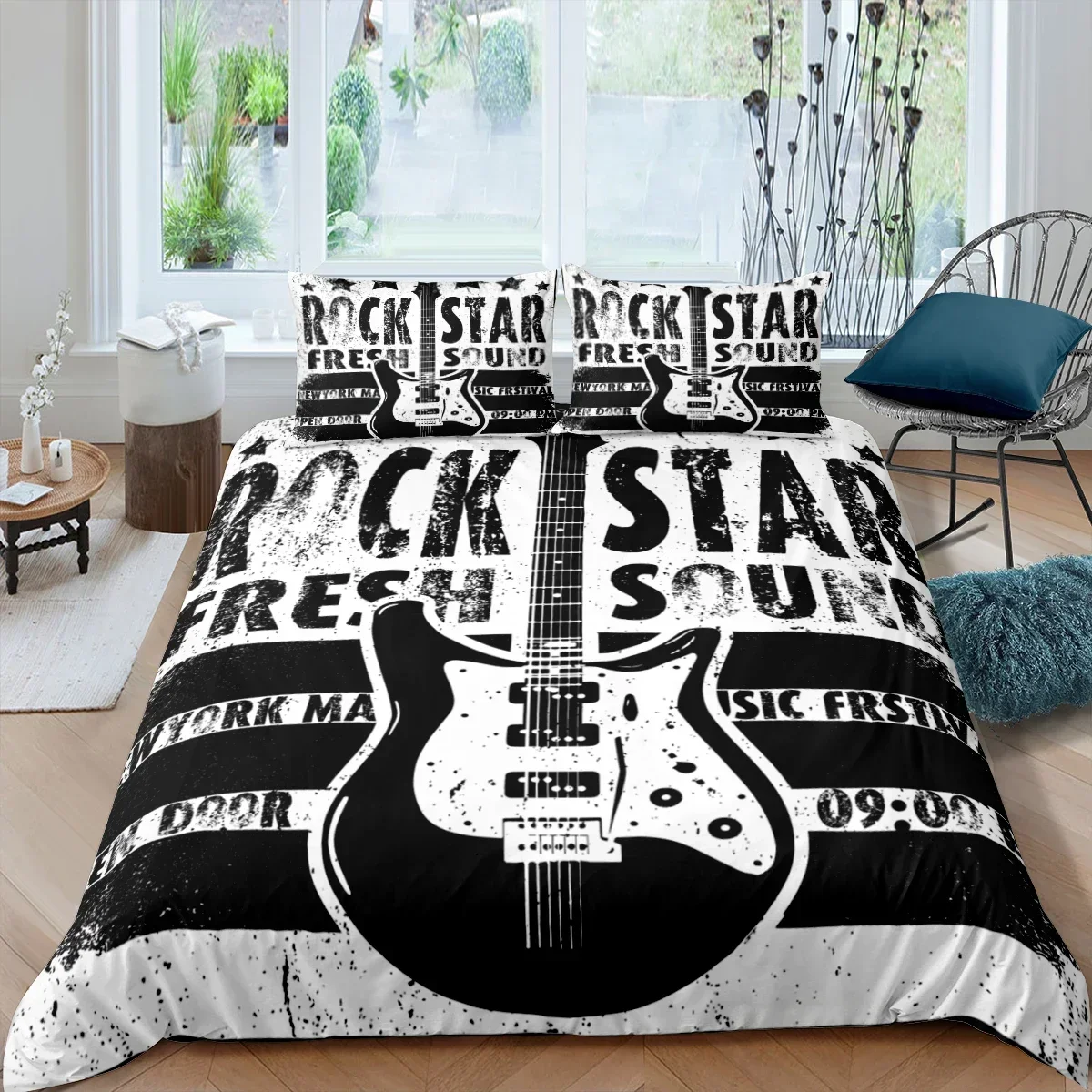 2026 Rock Music King Queen Duvet Cover Electric Guitar Punk Style Bedding Set Youth Fashion Hip Hop 2/3pcs Polyester Comforter C