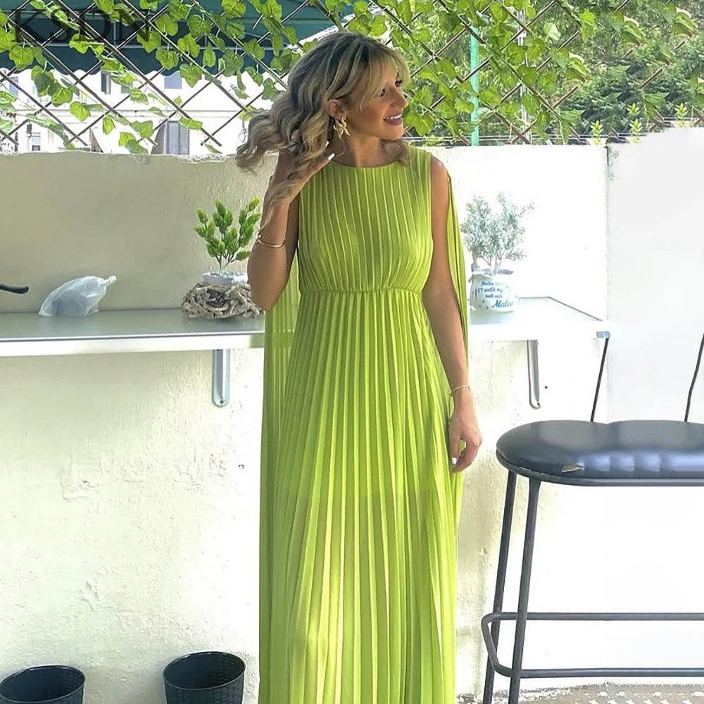 

KSDN Вечерние платья с круглым вырезом на заказ, драпированное платье длиной до пола с открытой спиной и без рукавов, шифоновые платья для особых случаев