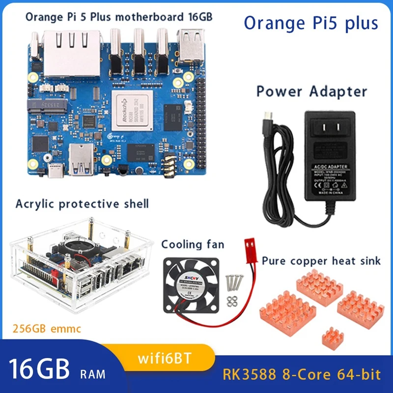 

HOT-For Orange Pi 5 Plus 16GB RAM RK3588 Octa-Core 2.5G Dual Network Port With PCIE Expansion Board With Accessories