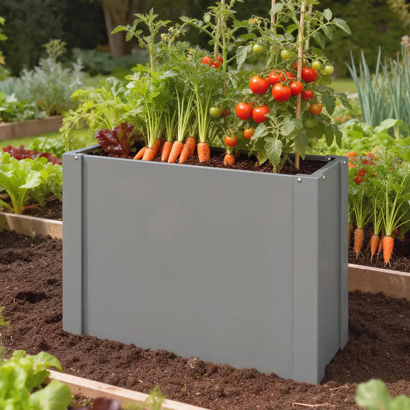 Outsunny Raised Garden Bed Galvanized Planter Box Outdoor with Gloves for Gardening Vegetables, Flower, Herb, 2.6 x 1 x 2 ft, Gray view 8