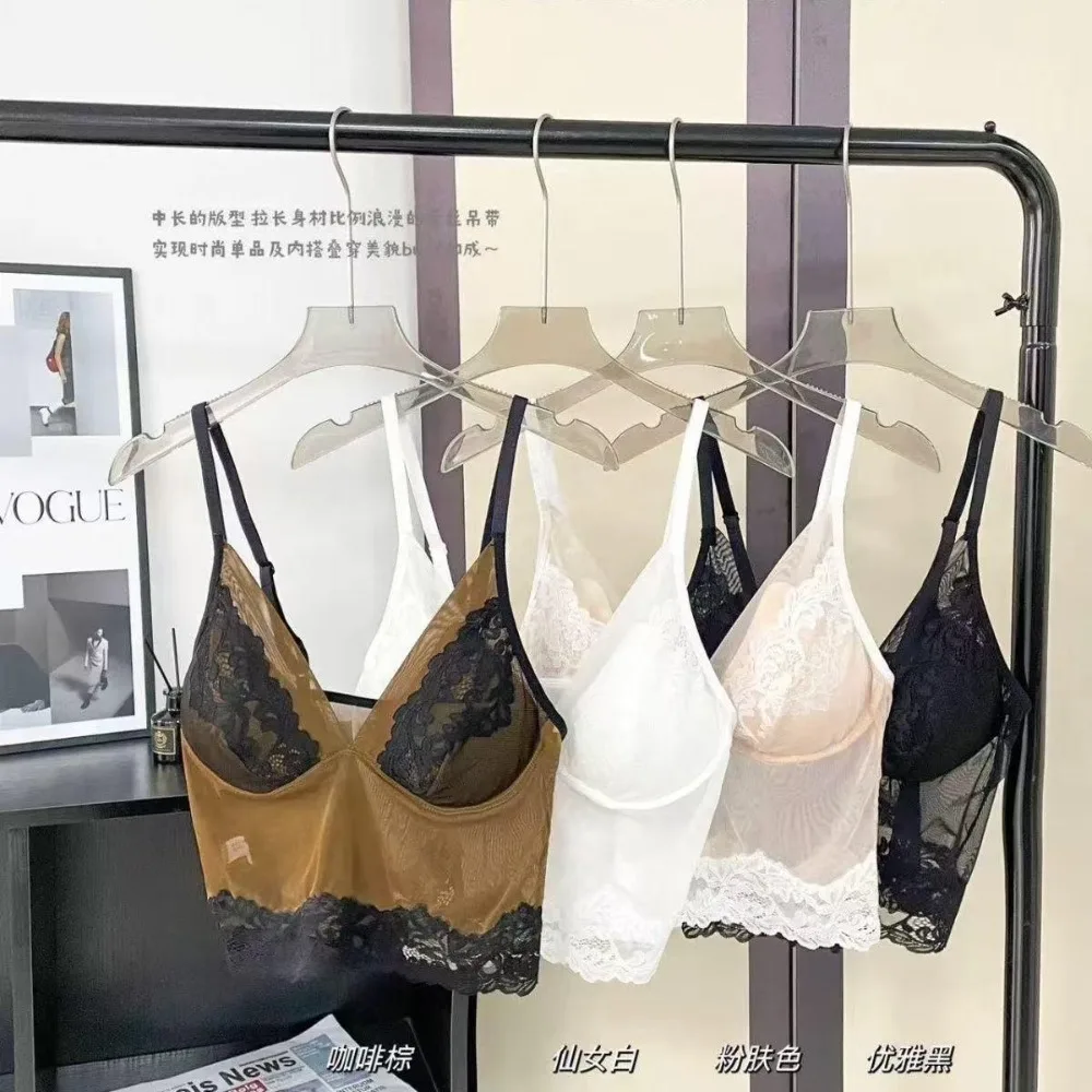 BANERDANNI Elegant French Lace Camisole Bra V‑Neck Sexy Back Push Up Minimizer Bra For Large Bust Women Lingerie Vest Size M‑L