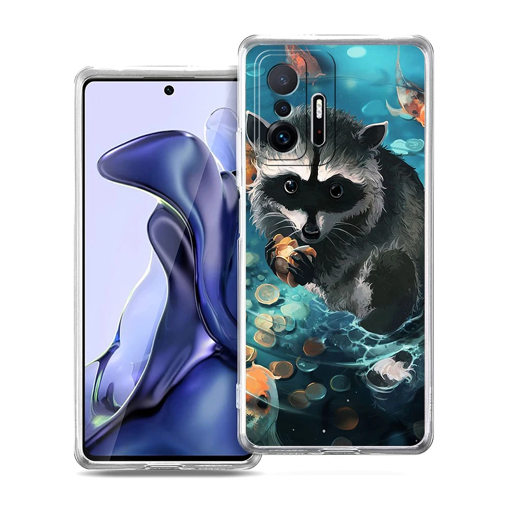 Animal bonito guaxinim transparente caso de telefone para xiaomi mi 11 ultra 12 11t 11x 11i lite poco x3 x4 nfc f3 gt m4 pro 5g casca macia