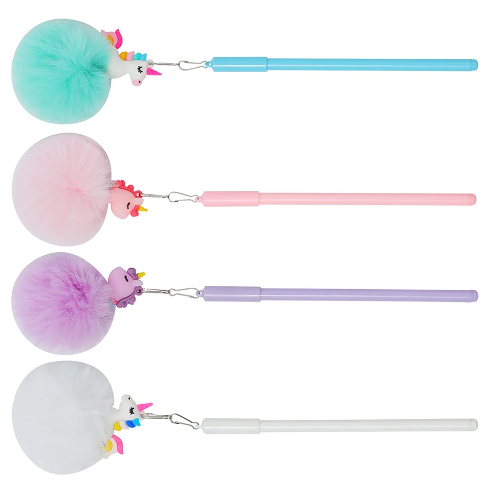 

4 Pcs Cartoon Pen 's Ballpoint Pens for Girls Cute Pompom Adorable Gel