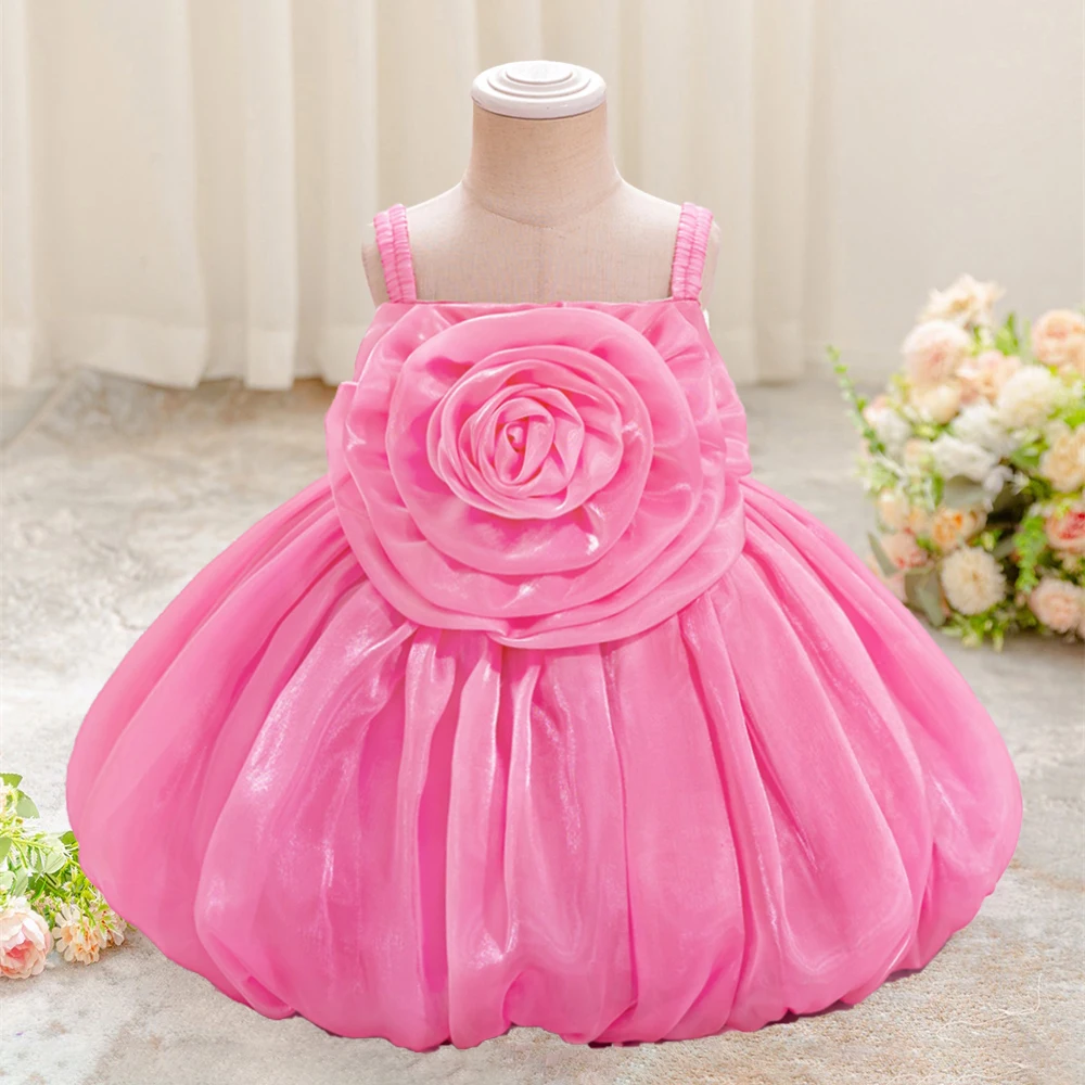 

3D Flower Party Girl Dress Elegant 1st Birthday Baptism Princess Baby Dresses for Kids Summer Toddler Tutu Wedding Prom Costume