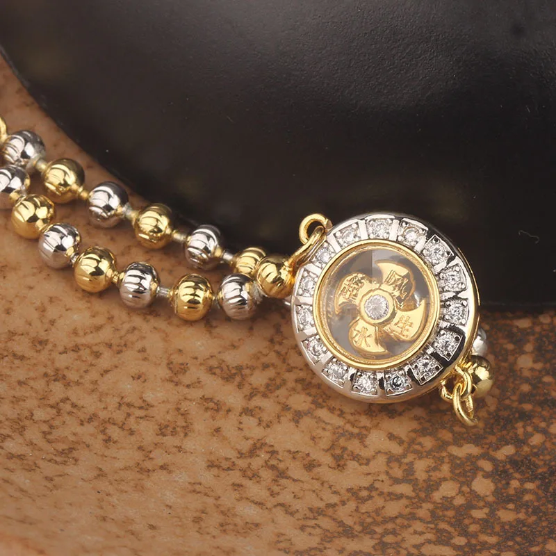 Chinese Style Lucky Blessing Red String Bracelet Gold Plated Rotatable Windmill Inlaid Zircon Good Luck Wealth Attracting Jewelr