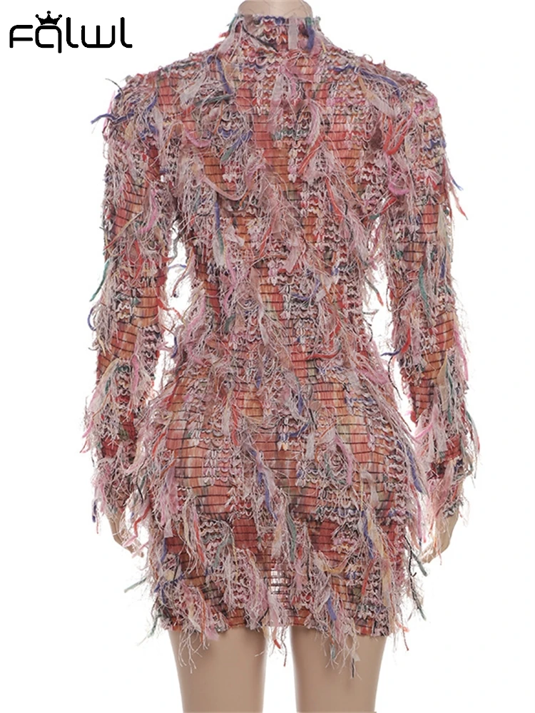 Habbris autunno Y2K nappe Sexy elegante abito corto Vintage Party Wear per le donne 2024 maglia Patchwork vedere attraverso abiti aderenti