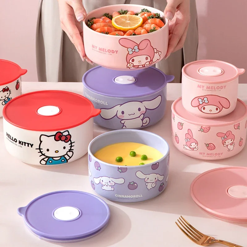 

Sanrio Kawaii Hello Kitty Ceramic Sealed Lunch Box My Melody Cinnamoroll Anime Cartoon Students Office Worker Fresh-keeping Bowl