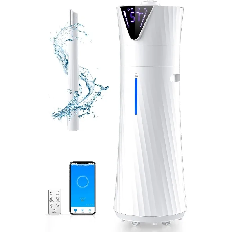 Humidificador inteligente para habitación grande de 2000 pies cuadrados, humidificadores de 17 l/4,5 gal para dormitorio con aplicación Wi-Fi y control remoto, fresco ultrasónico