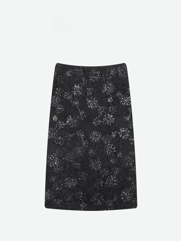 

Юбка миди с пайетками и высокой талией для женщин, осенне-зимняя, прямого кроя, стройнящая, с цветочной вышивкой, винтажная