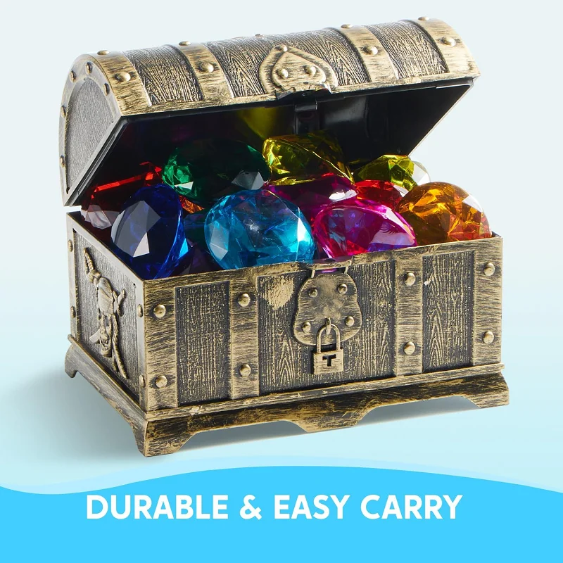 Summer Pool Beach Treasure Chest Hunt Kit for Kid Pirate-Themed DIY Gems with Colorful Acrylic Diamonds Crystals Water Play Toys