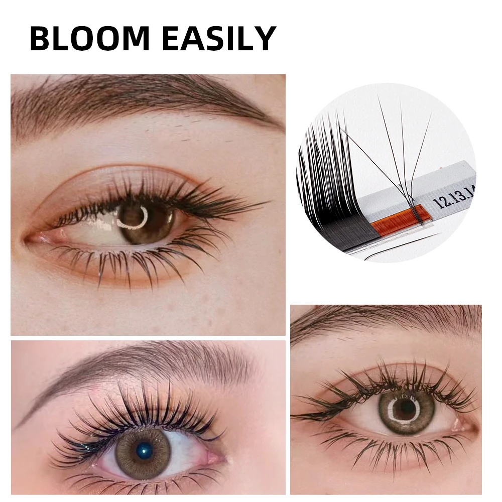 Yelix Camellia Eyelash Extensions Fluffy Volume False Lashes Soft Natural Wispy Lash Clusters Premade Easy Graft Easy Fan Lashes
