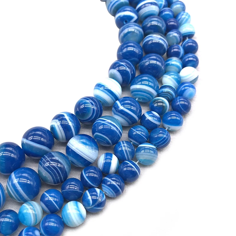 أقراط أونيكس الطبيعية المستديرة للنساء ، خط ملفوفة ، الحرير Agates ، الخرز فضفاضة ، DIY بها بنفسك سلسلة اليد والمجوهرات ، اكسسوارات عالية الجودة ، الأزرق #2