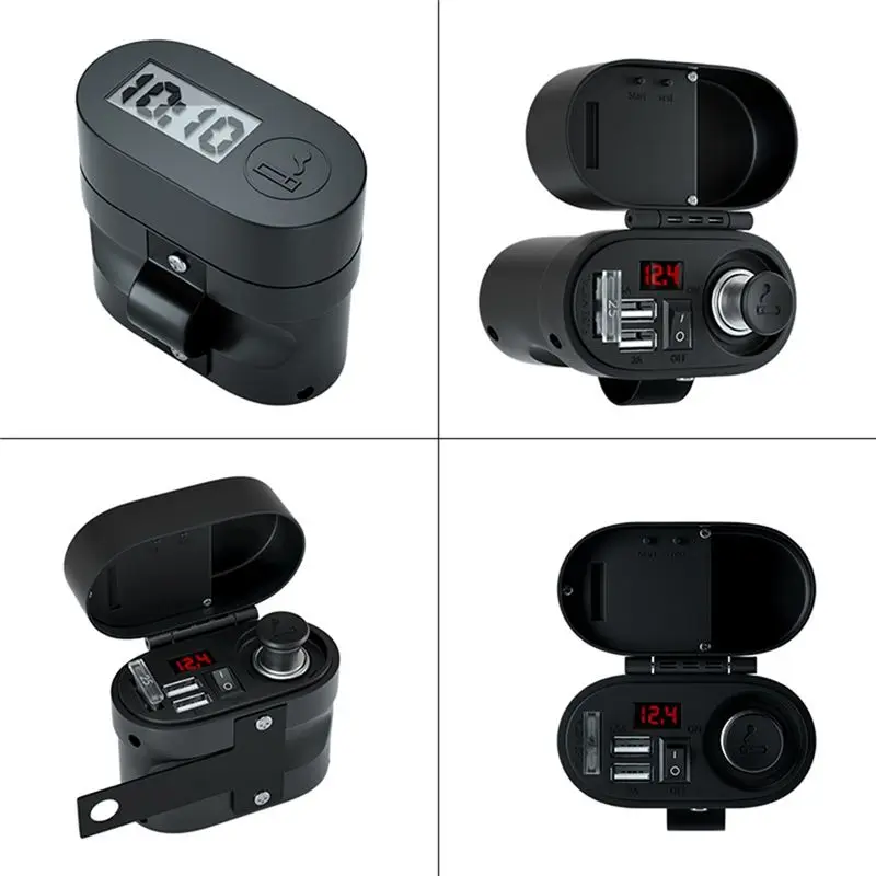 DT42-Motorcycle Waterproof Socket Kit Dual Moto Cigarette Lighter Usb Power LED Voltmeter Time Display For Boat ATV
