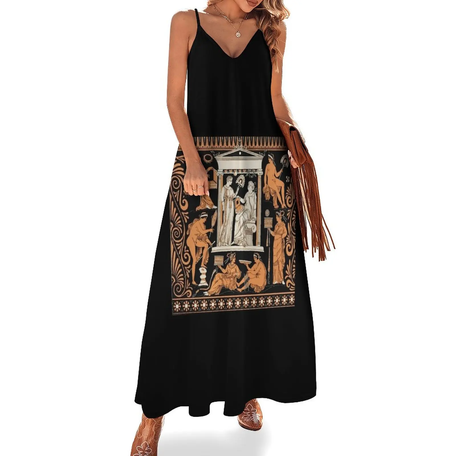 

Greek vase print Sleeveless Long Dress clothing women summer 2025 Women's summer suit Dress