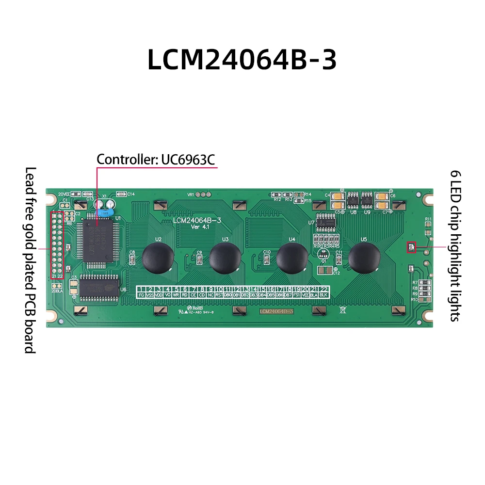 LCM24064B-3 Graphic LCD Display Screen Yellow Green Membrane LCD UV Resistant Material RA8835 5.7 Inch Display Screen