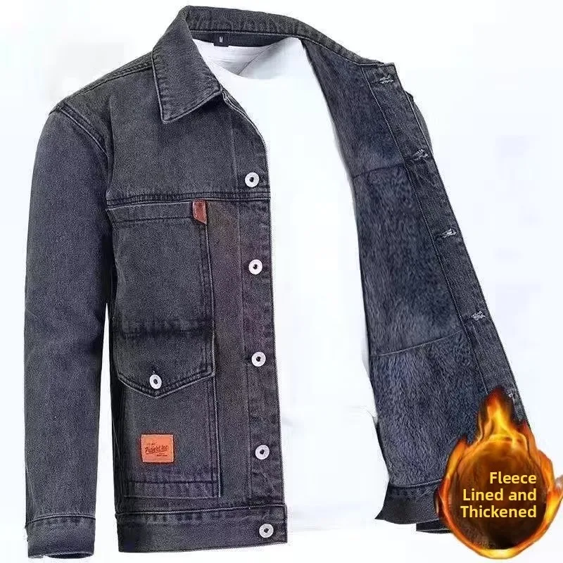 Thiened Fce Denim Jaet for Men Warm High-ade Wear-resistant Winter New Sle Cotton Garment Dirt-resistant Denim Jaet