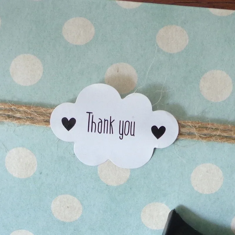 120pcs 4.6x3cm Kawaii Thank you Adhesive Seal Sticker White Cloud Shape Paper Sticker For Gift Candy Box Scrapbook Label Sticker