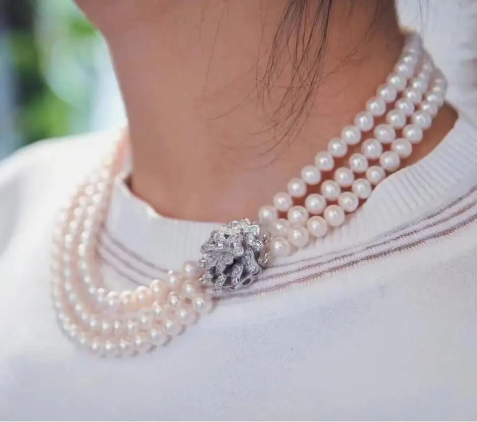 gorgeous triple strands 8-9mm south sea round white pearl necklace 17-18