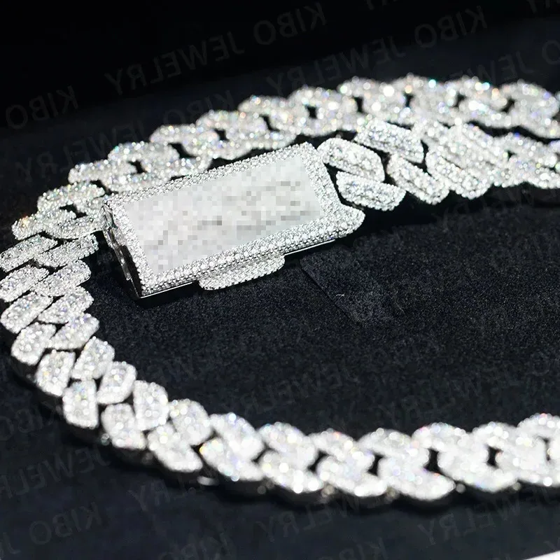 

Fine Jewelry In stock 925 Sterling Silver VVS Moissanite Diamond Iced Out Miami Cuban Link Chain Necklace For Men
