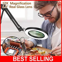 10X Illuminated Magnifier USB 3 Colors 64 LED Light Magnifying Glass for Soldering Iron Repair/Table Lamp/Skincare Beauty Tool