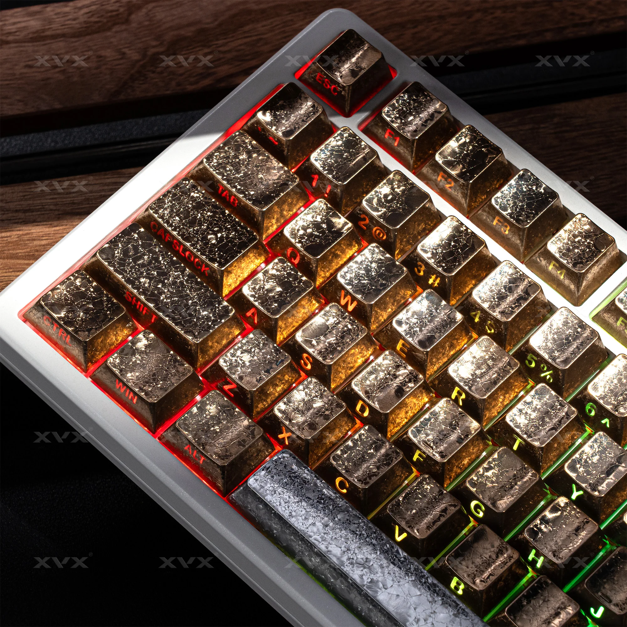 XVX – capuchons de touches en PBT doré, série feuille, Surface scintillante, profil Cherry, rétroéclairage rvb, brillant à travers le Double injection, 100 touches