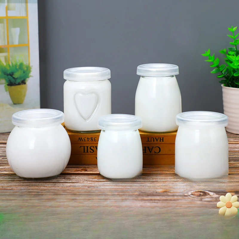 4oz Clear Glass Jars With PE Lids,Glass Yogurt Container,Glass Pudding Jars Yogurt Jars for Milk,Jams,Jelly,Mousse,Honey