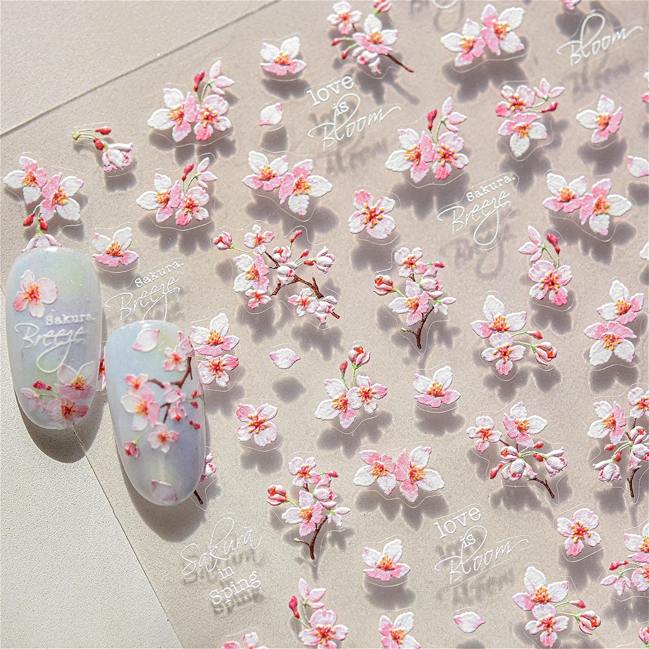 

Charm Spring Peach Blossom Lily of The Valley Pear Flower Bowknot Butterfly Colorful Nail Art Stickers Rhinestone Manicure Decal