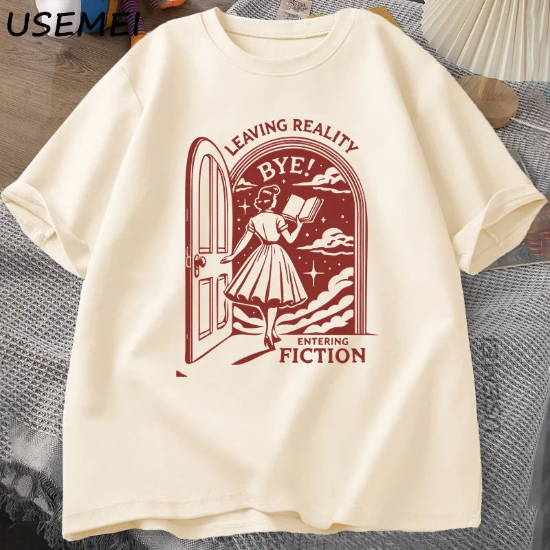 

Футболка Leaving Reality Entering Fiction для мужчин и женщин, винтажная забавная футболка для любителей книг, женская футболка для чтения, уличная одежда