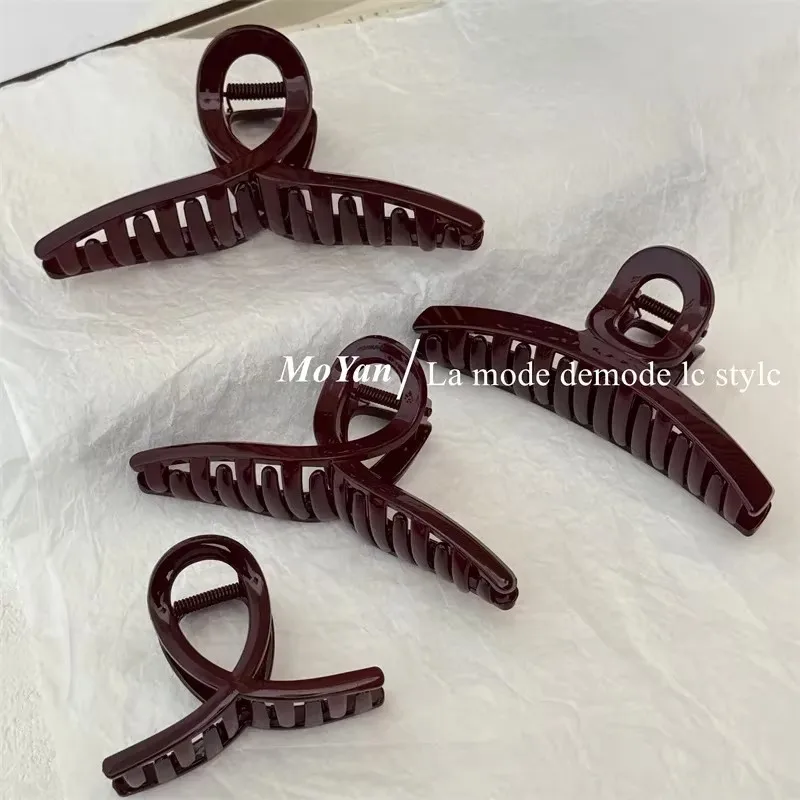 Simple Fashion Slightly Drunk Retro Dark Red Grab Clip Temperament Cross Hairpin Large Back Head Disc Hair Shark Clip