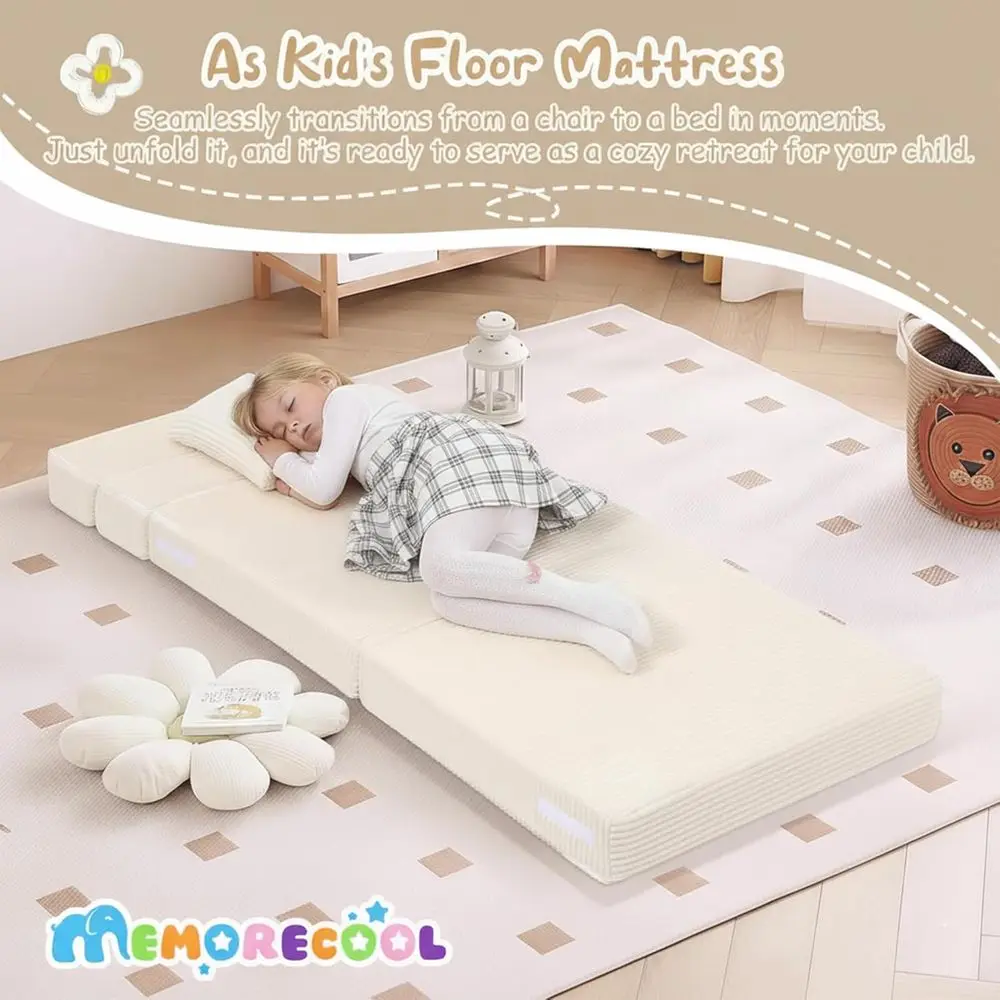 Divano pieghevole compatto per bambini, sedia futon in velluto a coste, mini divano portatile, beige