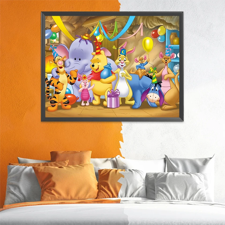 Disney Diamond Painting 5D Cartoon Full Round Drill Mosaic Winnie The Pooh Cross Stitch Haft Tigger DIY Hobby Naklejka ścienna