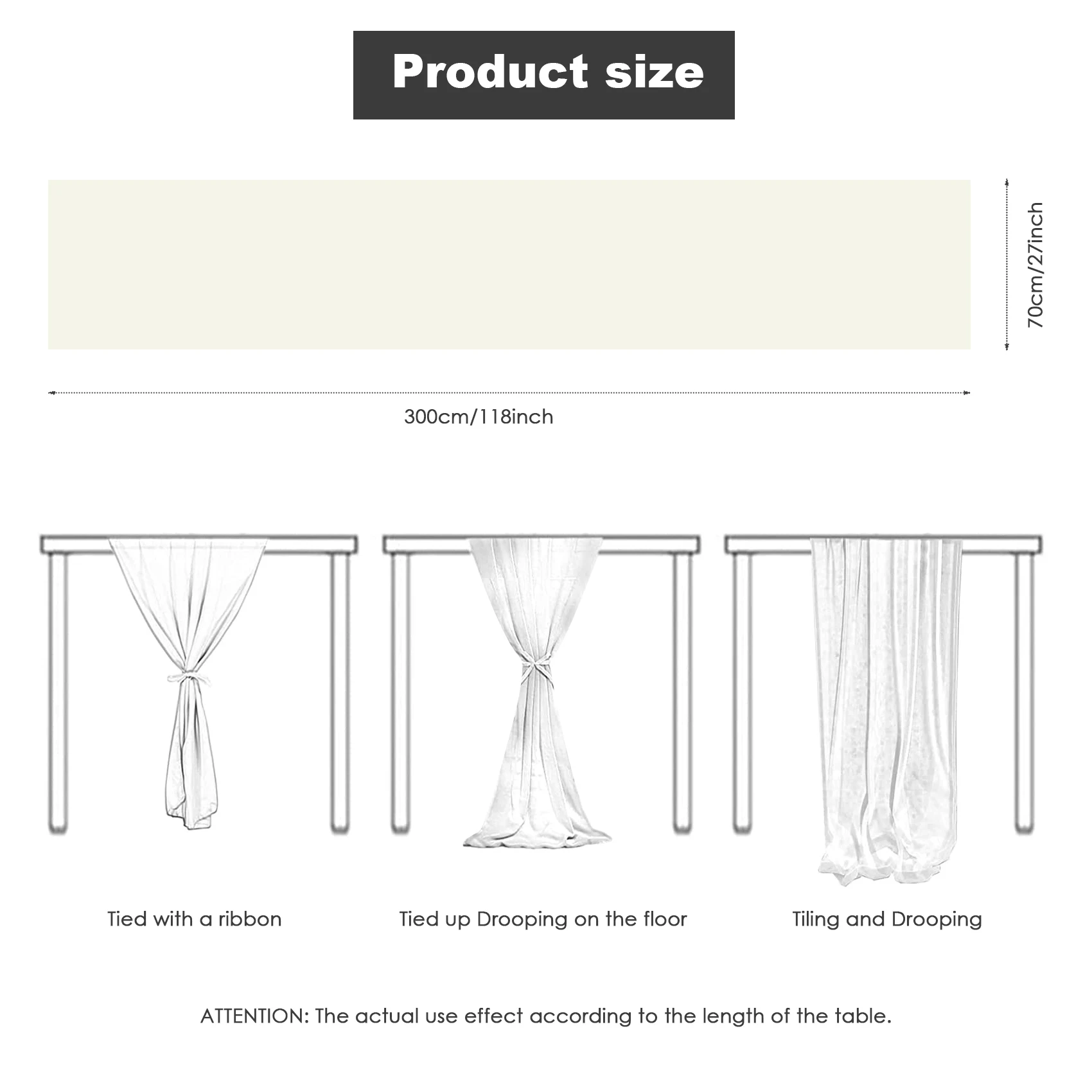 B17C Chiffon Table Runner 27X118 Inches Romantic Wedding Sheer Bridal Party Table Decorations Shower Decorations Beige-White