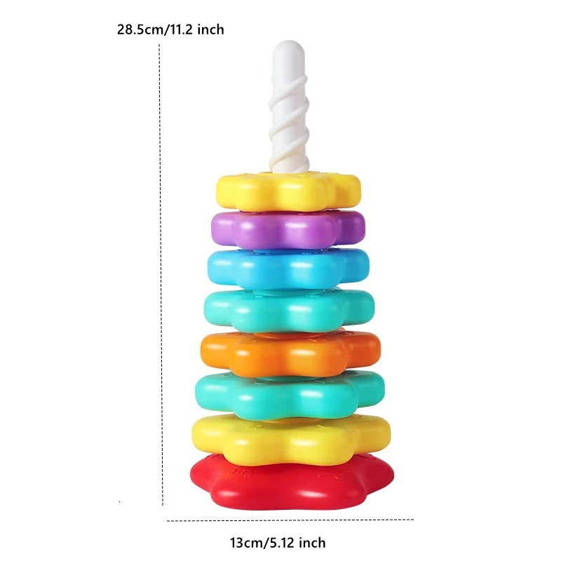 Montessori Baby Rotating Rainbow Tower Stacking Toy Early Education Enlightenment Intellectual Development Toys Gift for Toddler