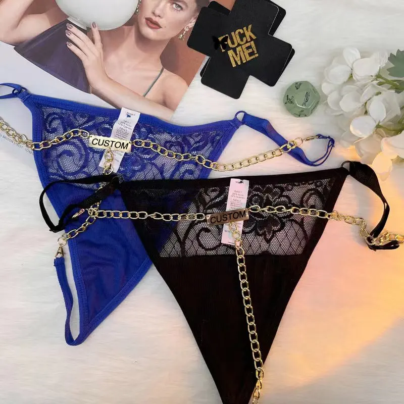 Personalized Thongs with Waist Body Chain Custom Name Pendant Stainless Steel Belly Chain G String Sexy Lingerie Thong Underwear