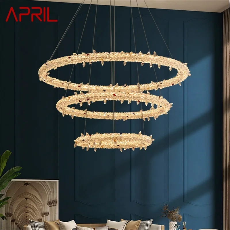 

APRIL Modern Pendant Lamp Round Rings Gold LED Fixtures Crystal Chandelier Decorative For Hotel Living Dining Room Light