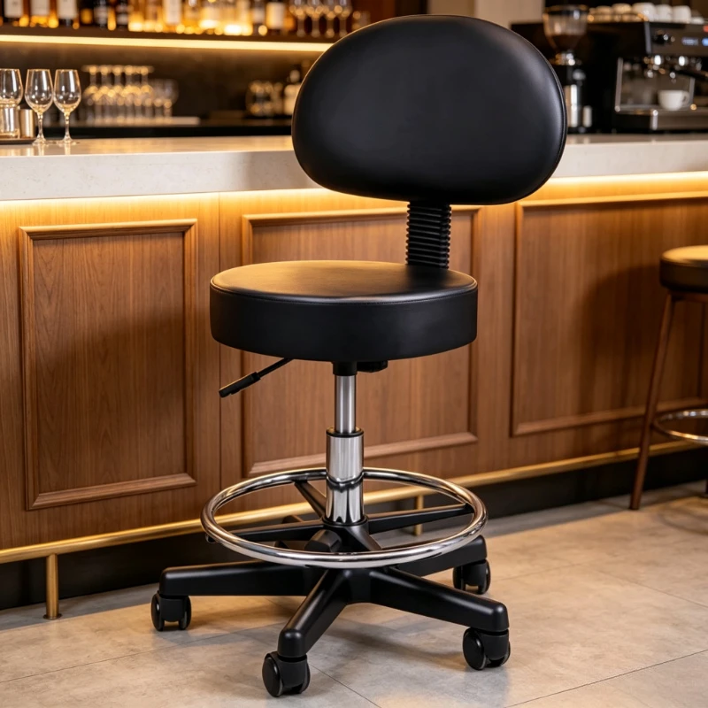 Upholstered Adjustable Height Stool with Backrest for Home Kitchen &Reception Use,Modern Swivel Bar Stool, Comfortable Soft Seat