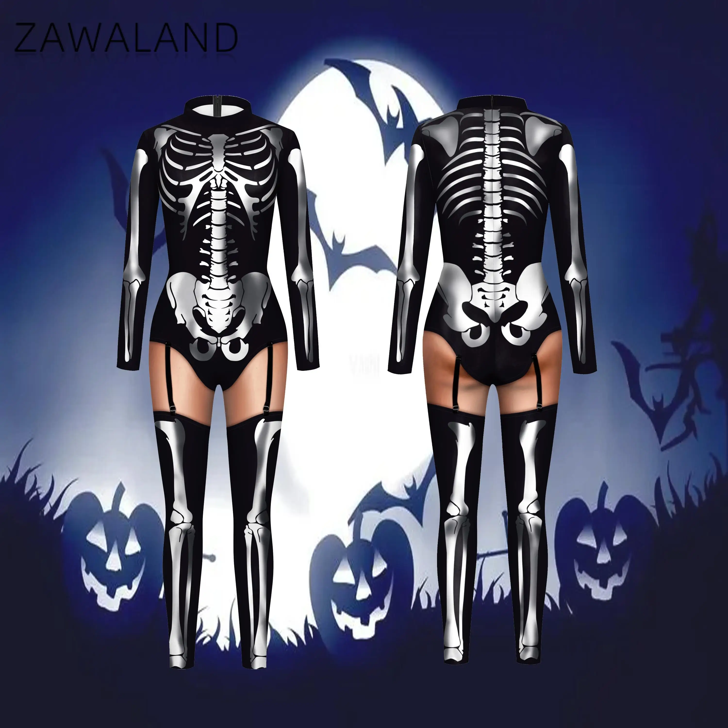 Lustige Halloween Zentai Cosplay 3d gedruckt sexy Spandex Body suits Frauen Langarm Party ganze Kostüme Performance-Kleidung