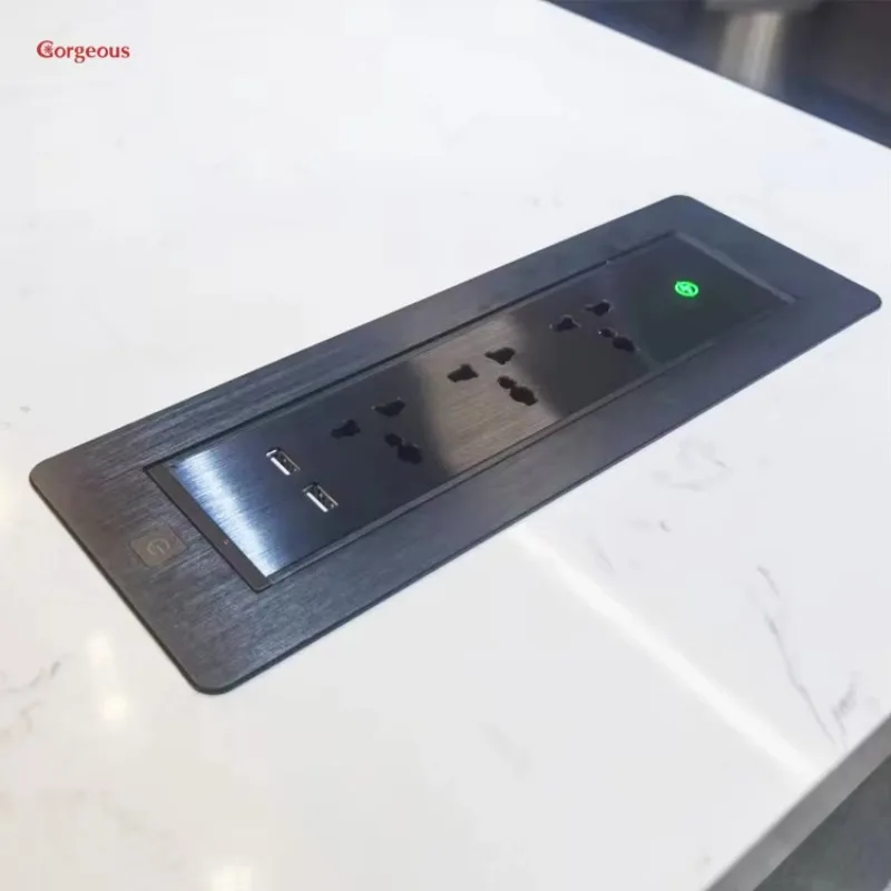 Multimedia hidden desktop socket, countertop usb charger flush installation, desk flip