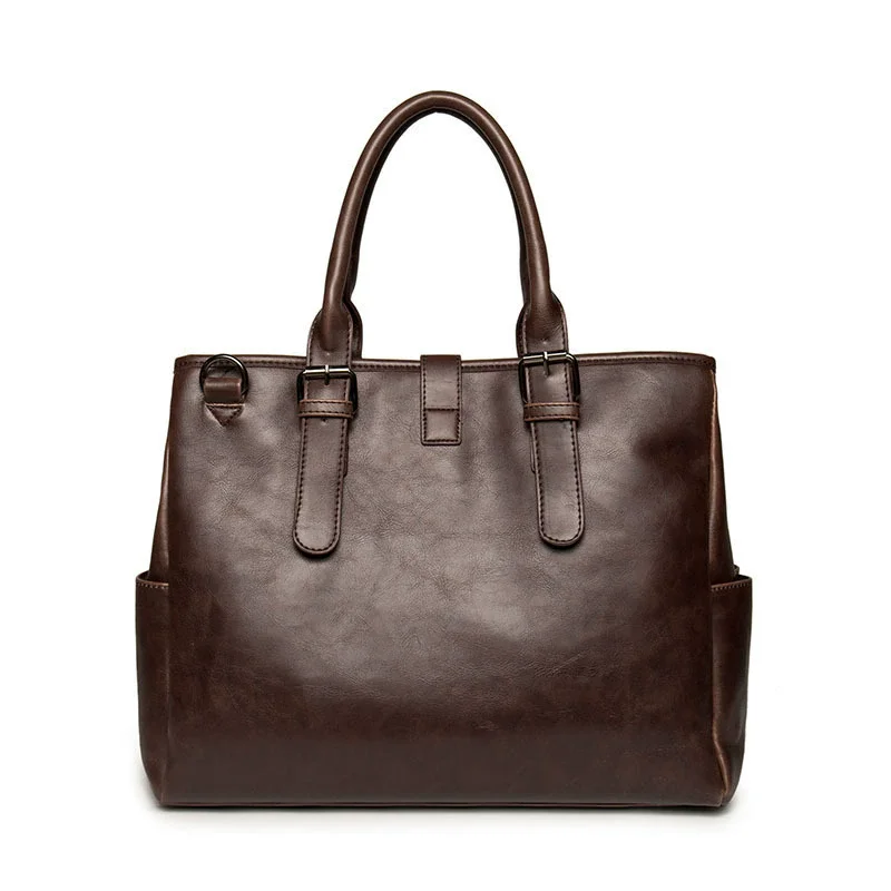Men Leather Briefcase Vintage Laptop Handbag Casual Shoulder Bag Large Capacity Messenger for Macbook 13''16''