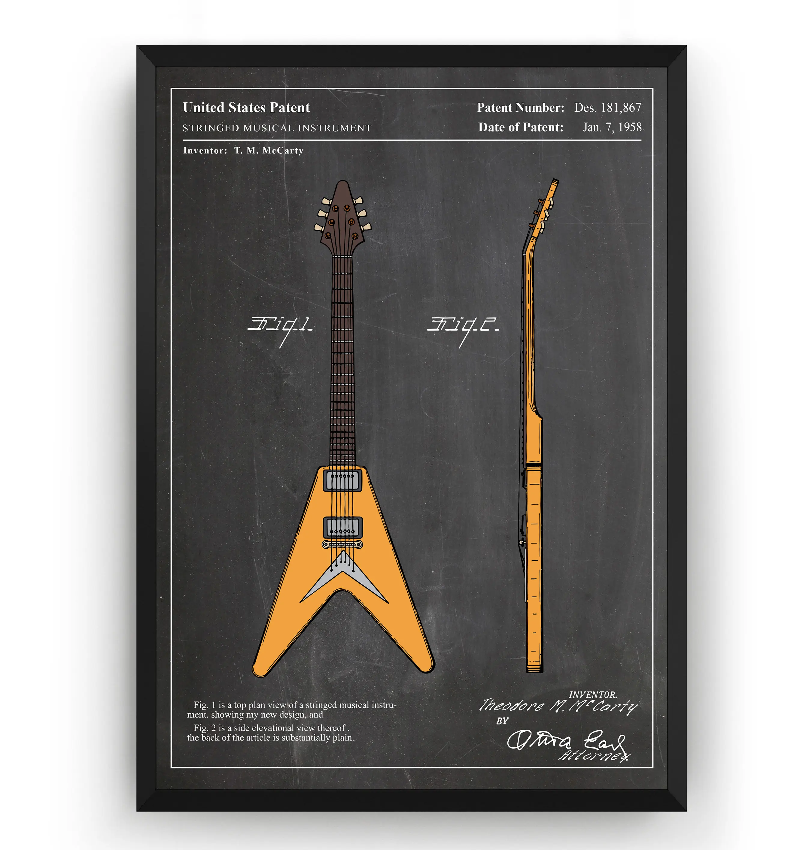 Precision Bass Guitar 1961 Colourised Patent Poster Print Wall Art Pictures Canvas Painting Living Room Bedroom Home Decor Gift