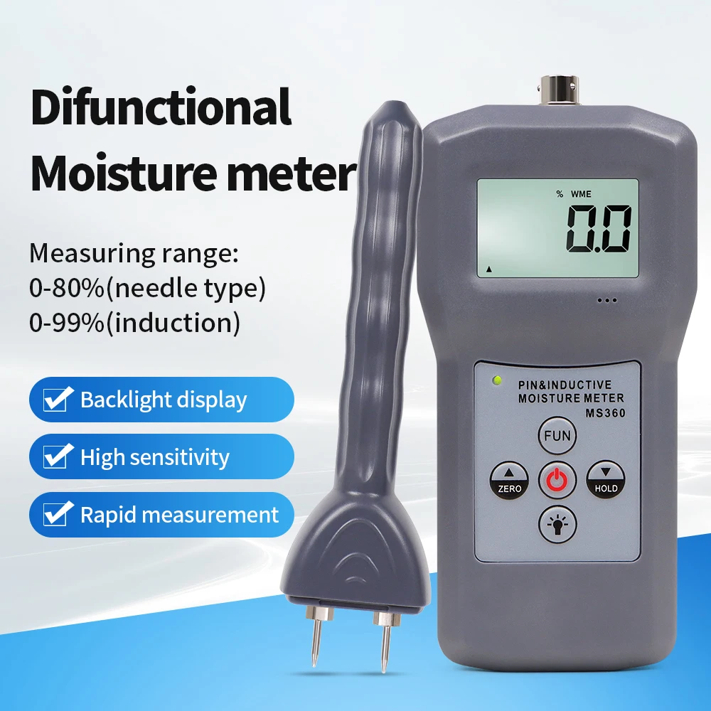 MS300/MS360 Digital Wood Moisture Meter Concrete Wall Ceramic Tile Humidity Tester Textile Damp Detector with LCD Display