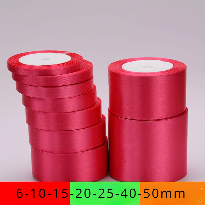 6-10-15-20-25-40-50mm Rose Red Fushia Satinbänder DIY handgemachte Schleifen Basteln Material Weihnachten Party Geschenkverpackung Band Band