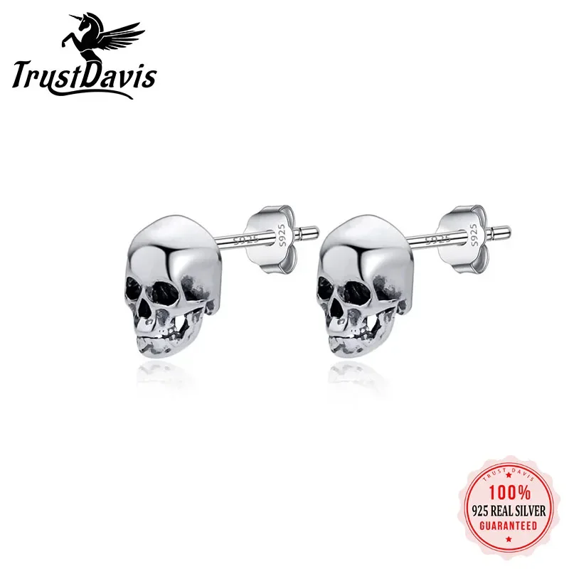 

TrustDavis 2024 Real 925 Sterling Irregular Skull Stud Earrings for Women Halloween Gift Fine Jewelry DA2537