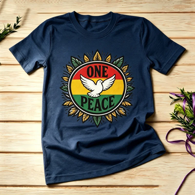 Reggae ONE PEACE Dove Graphic T Shirt Men Women 100% Cotton Short Sleeve Peace Lover Casual Streetwear Top