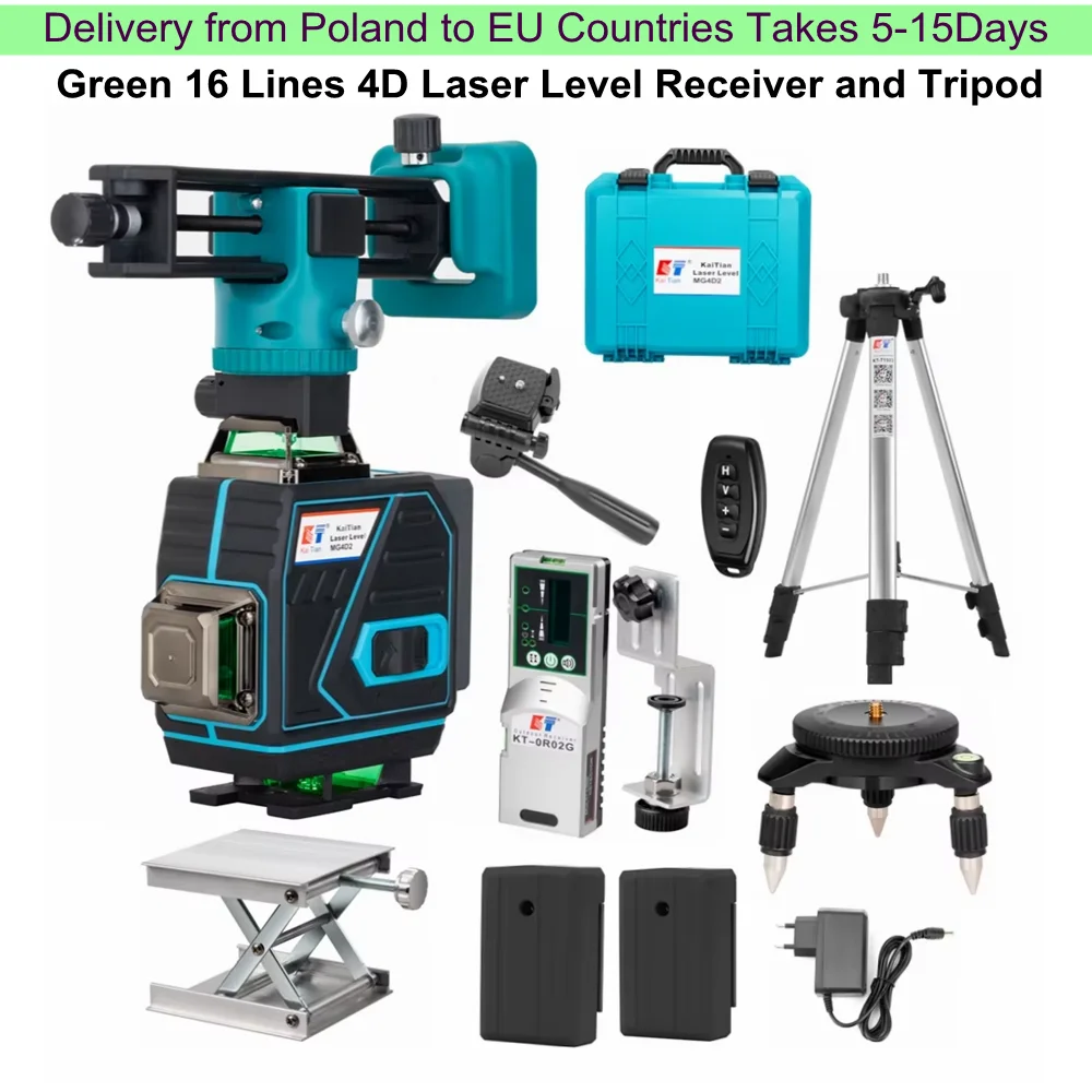 Kaitian 360 récepteur de niveau Laser auto-nivelant croix horizontale et verticale professionnel vert 4D 16 lignes niveau Laser trépied