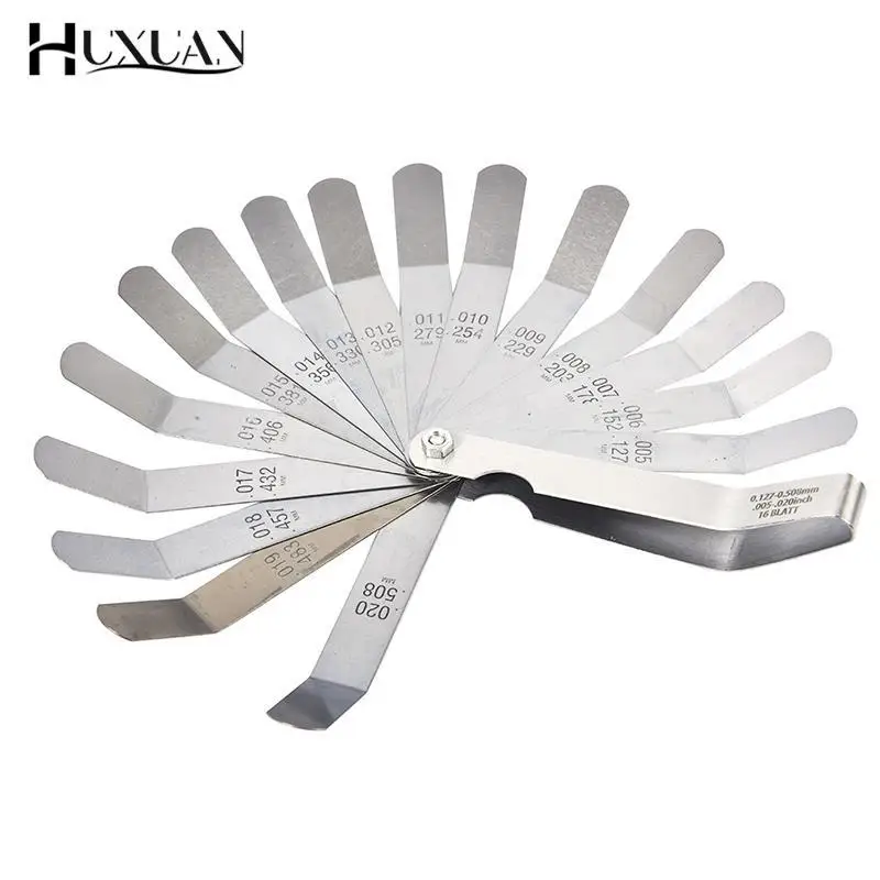 1 set for 16 Blades Feeler Gauge 0.05 to 1mm Thickness Curved Stainless Steel Gap Metric Filler Feeler Gauge HOT