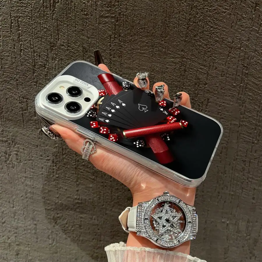 Phone Case for iPhone 15 16 Pro Max 11 13 Pro 14 Plus 12 11Pro 15Pro Max 16e Shell Cover Fundas Poker Cards And Dice