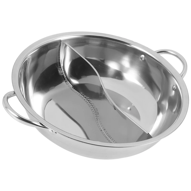 28Cm Hot Pot Twin Divided Stainless Steel 28Cm Cookware Hot Pot Ruled Compatible Soup Stock Pots Home Kitchen