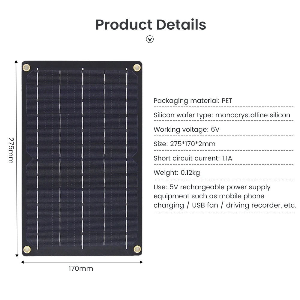 1pcs SUNYIMA 275*170 6V6W Monocrystalline PET Solar Panel Wholesale Power Generation Panels for Mobile Phone Charging