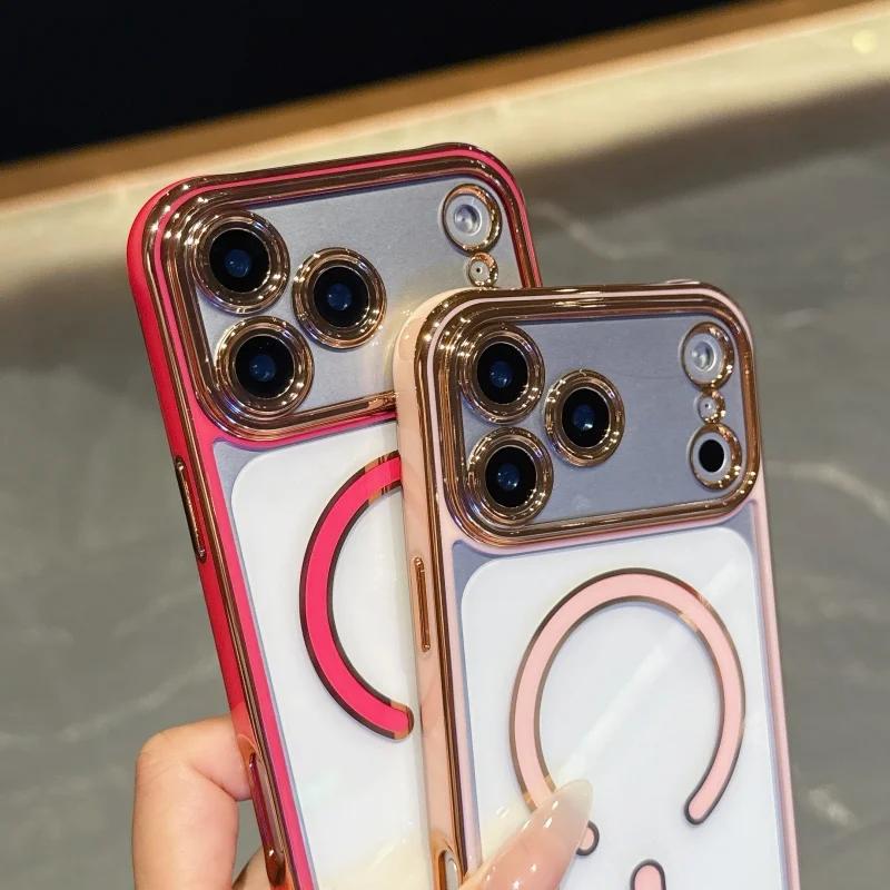 Luxury Plating Color Magsafe Wireless Charge Case For iPhone 17 Air 16 15 14 13 17 Pro Max Plus Camera Lens Protect Clear Cover